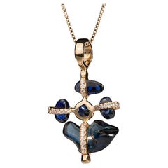 Uncut Sapphires Pendant with White Diamonds in a Cross Form