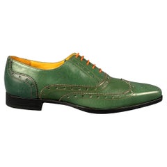UNDANDY Size 10 Green Perforated Leather Wingtip Lace Up Shoes