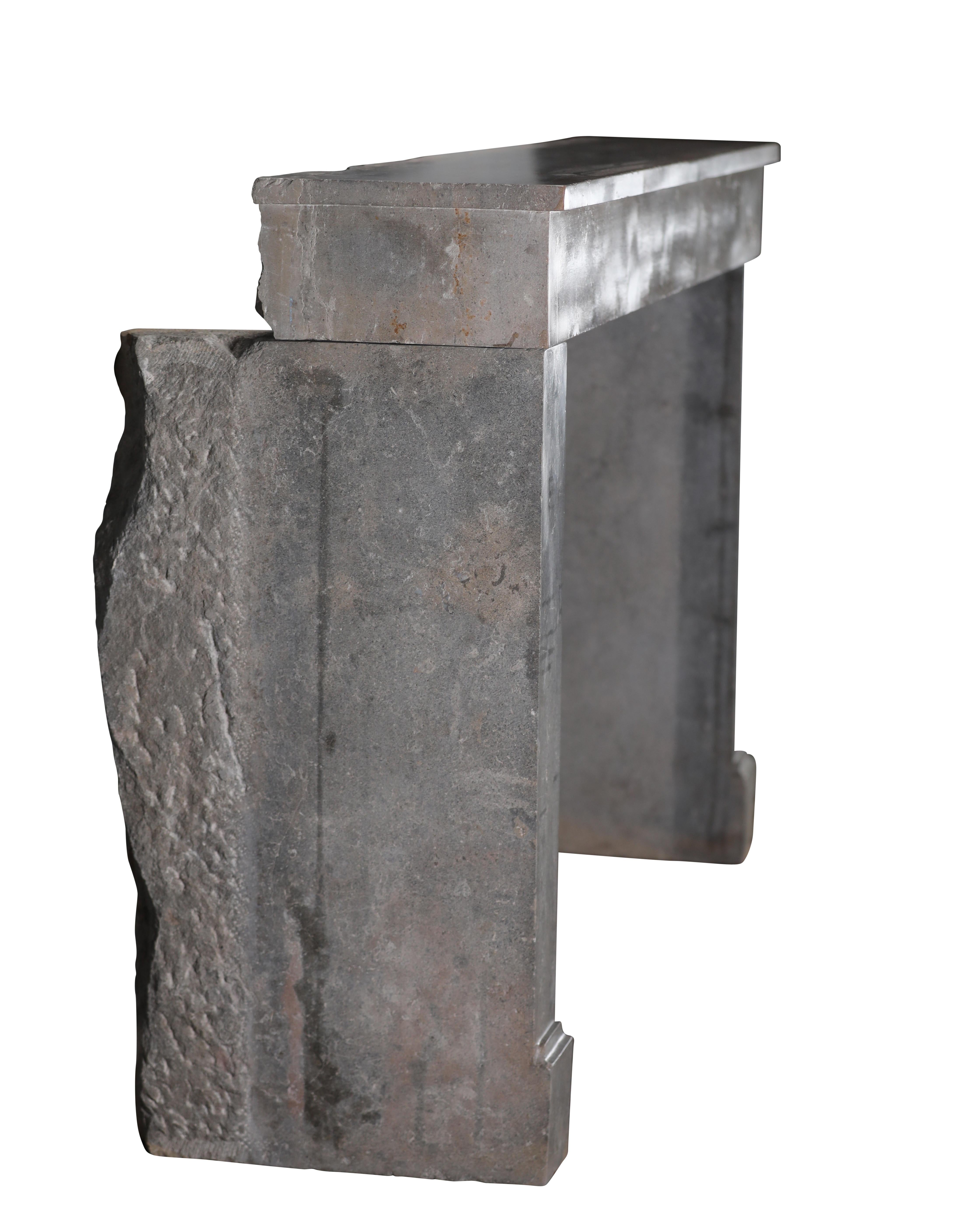 Chimenea Antigua De Piedra Gris Indefinida De Francia Para Un Interiorismo Atemporal en venta 2