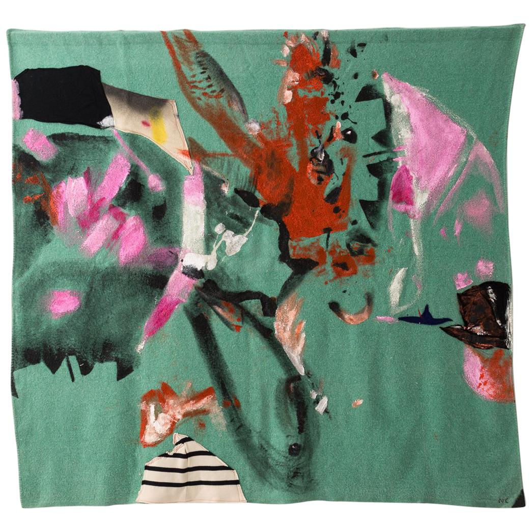 Peinture courtepointe "Under Storm Stripes" - Art textile de tapisserie en laine, en stock en vente