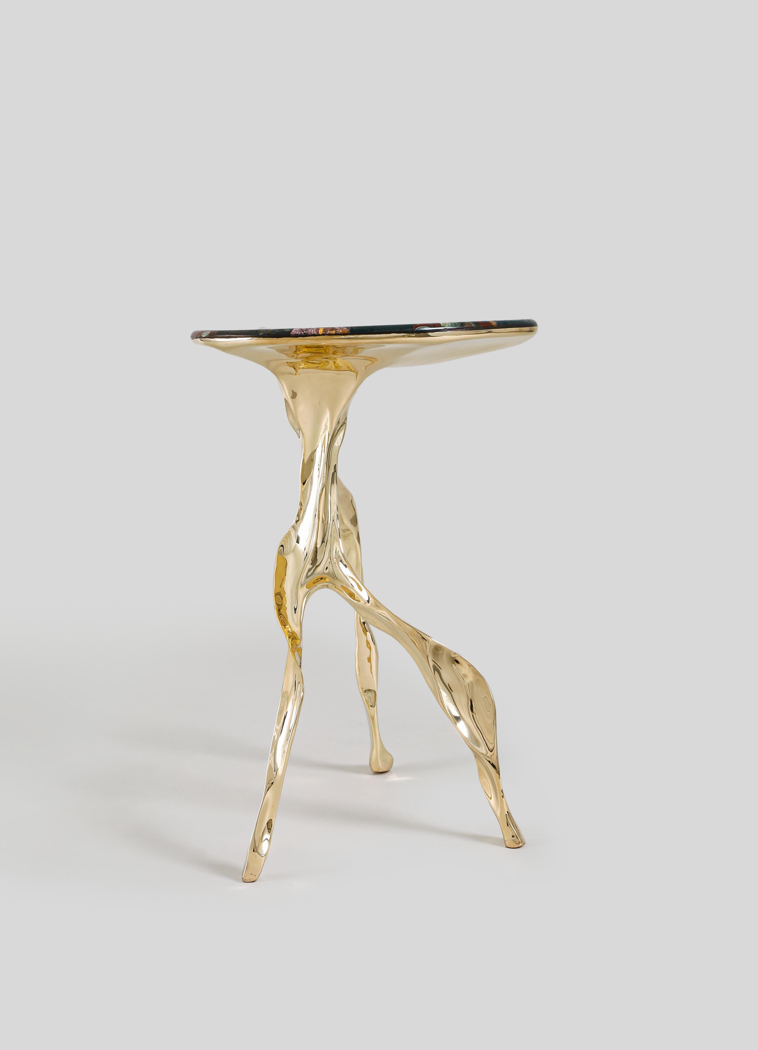 Indian Under The Banyan Gold Side Table Large in Brass & Semi Precious Stone For Sale
