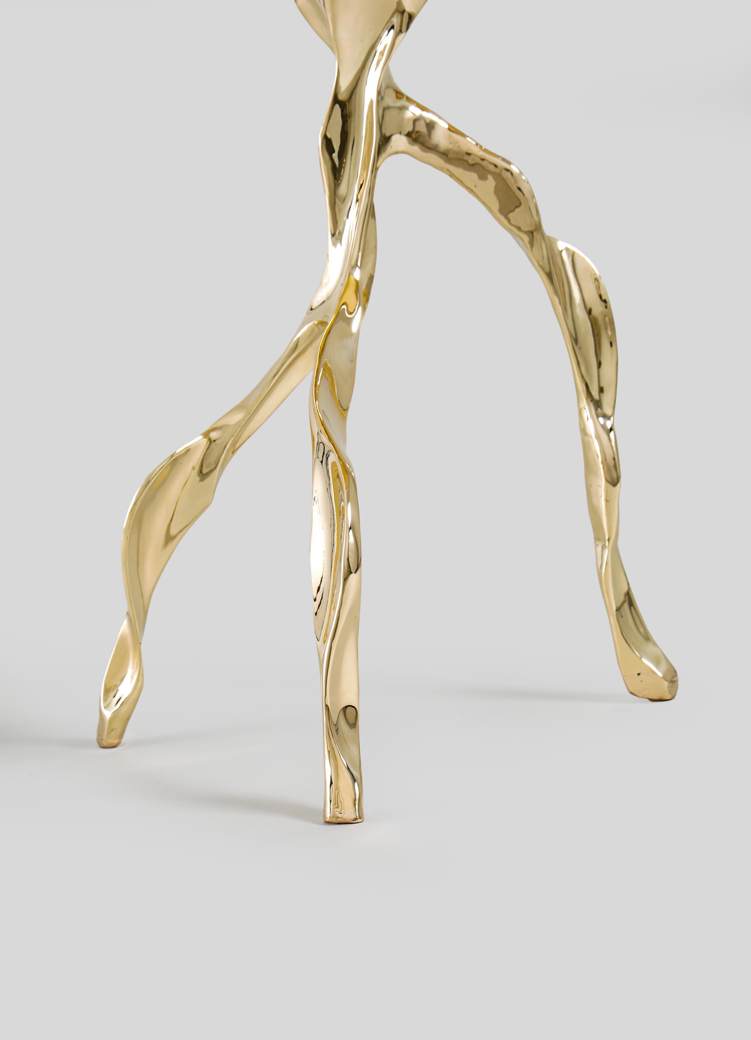 Cast Under The Banyan Gold Side Table Large in Brass & Semi Precious Stone For Sale
