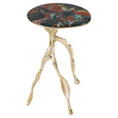 Under The Banyan Gold Side Table Large in Brass & Semi Precious Stone