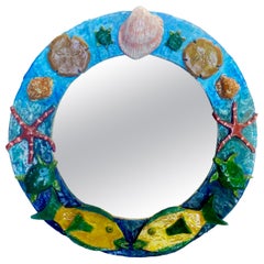 Specchio in ceramica smaltata "Under the Sea" dell'artista della Florida Rexx Fischer, firmato
