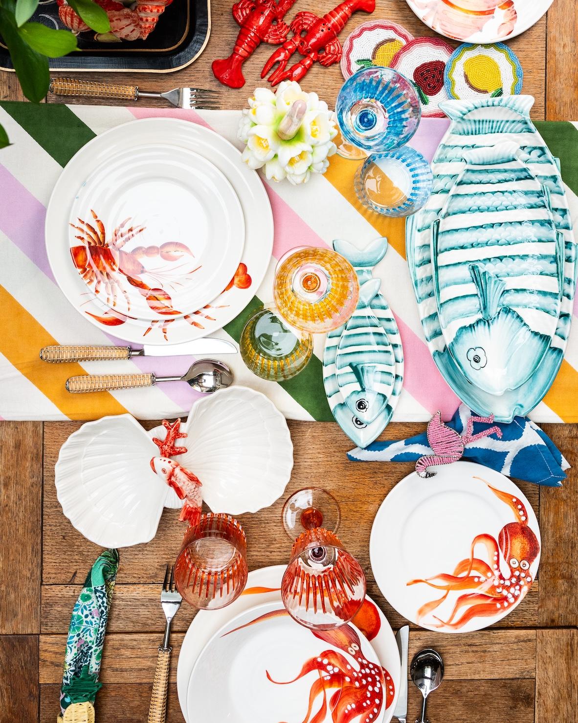 Italian Under The Sea - Menagerie D’Été Hand-Painted Ceramic Bowls (Set of 4) For Sale