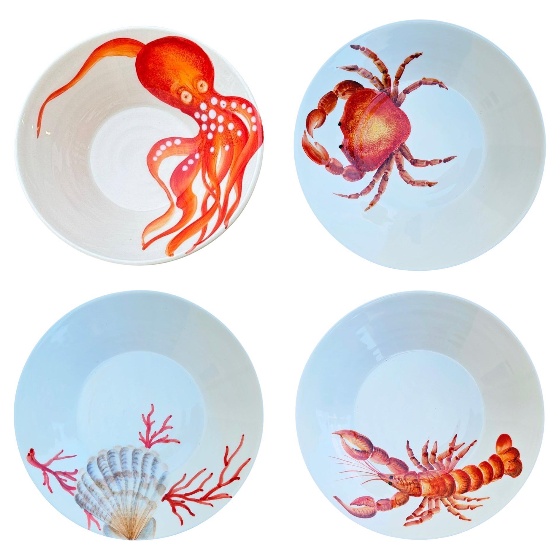 Under The Sea - Menagerie D’Été Hand-Painted Ceramic Bowls (Set of 4) For Sale