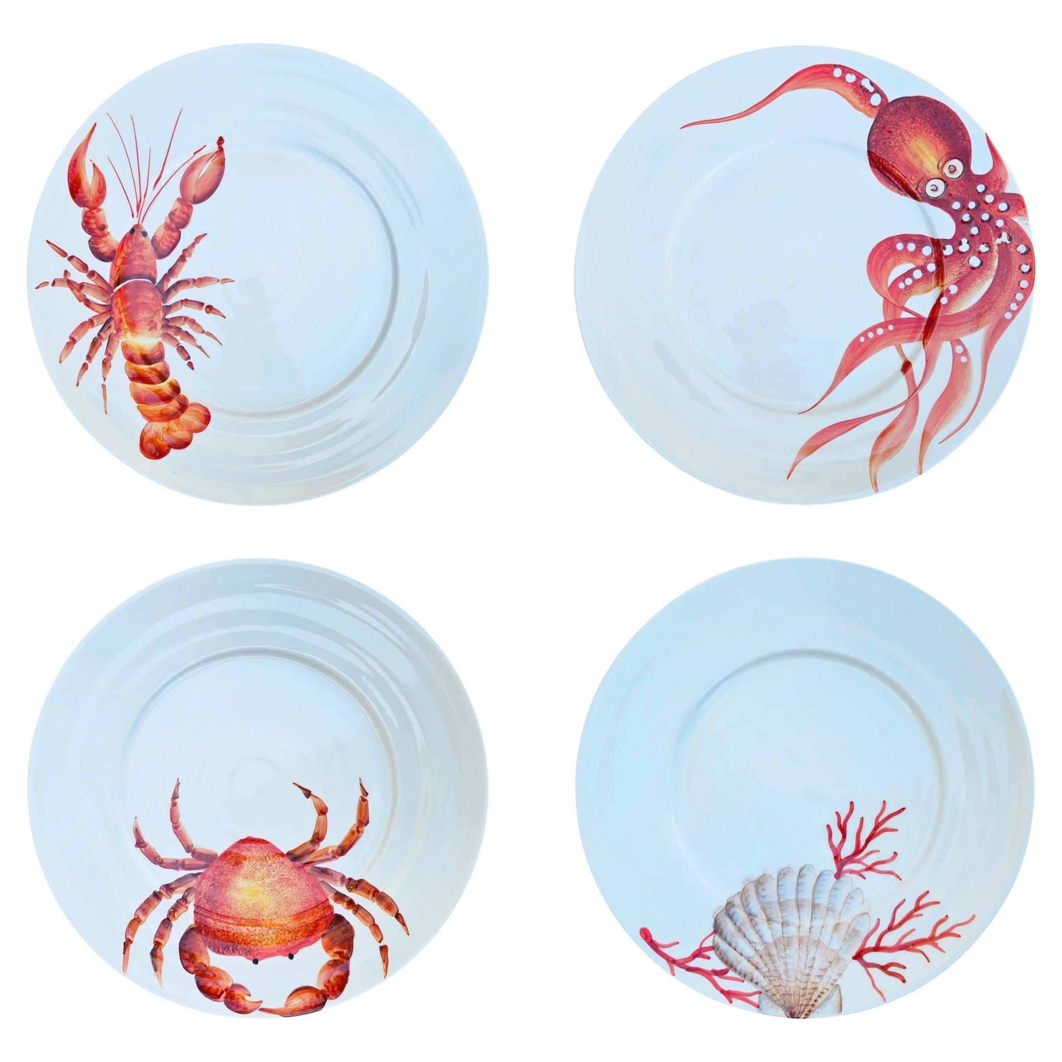 Under The Sea - Menagerie D’Été Hand-Painted Ceramic Salad Plate (Set of 4)