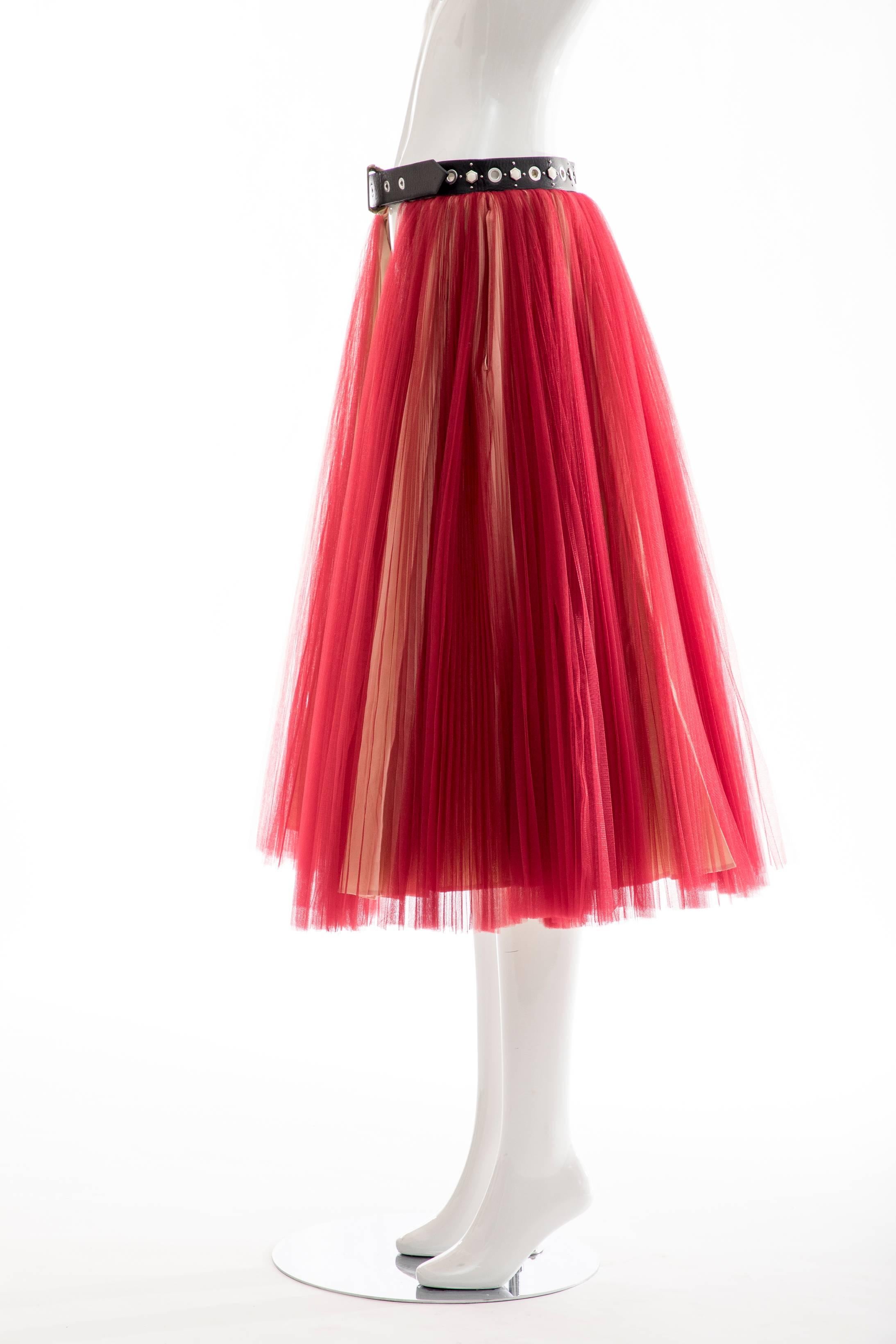 Undercover - Jun Takahashi Red Tulle Silver Pleated Skirt, Spring 2016 6