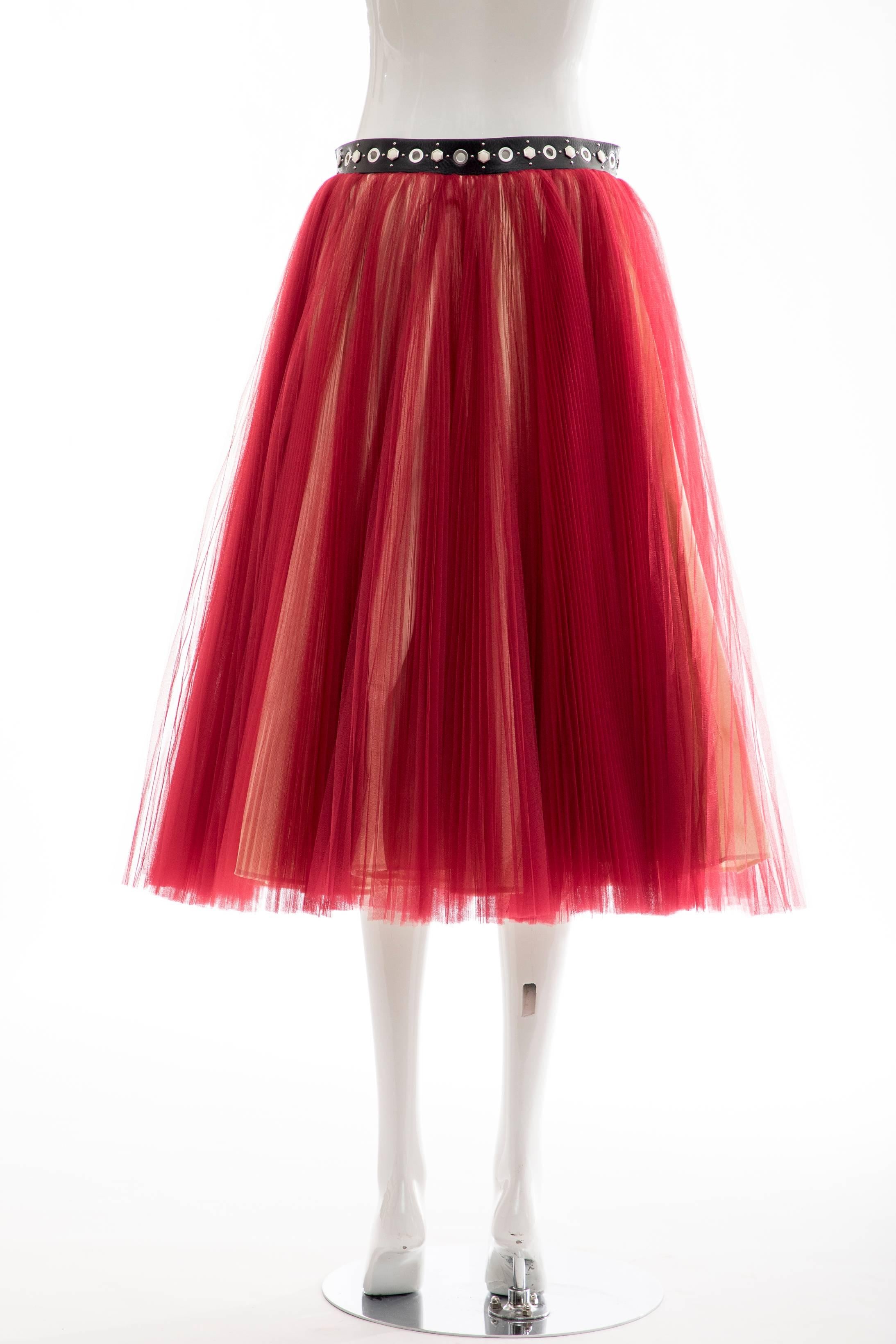 Undercover - Jun Takahashi Red Tulle Silver Pleated Skirt, Spring 2016 In New Condition In Cincinnati, OH