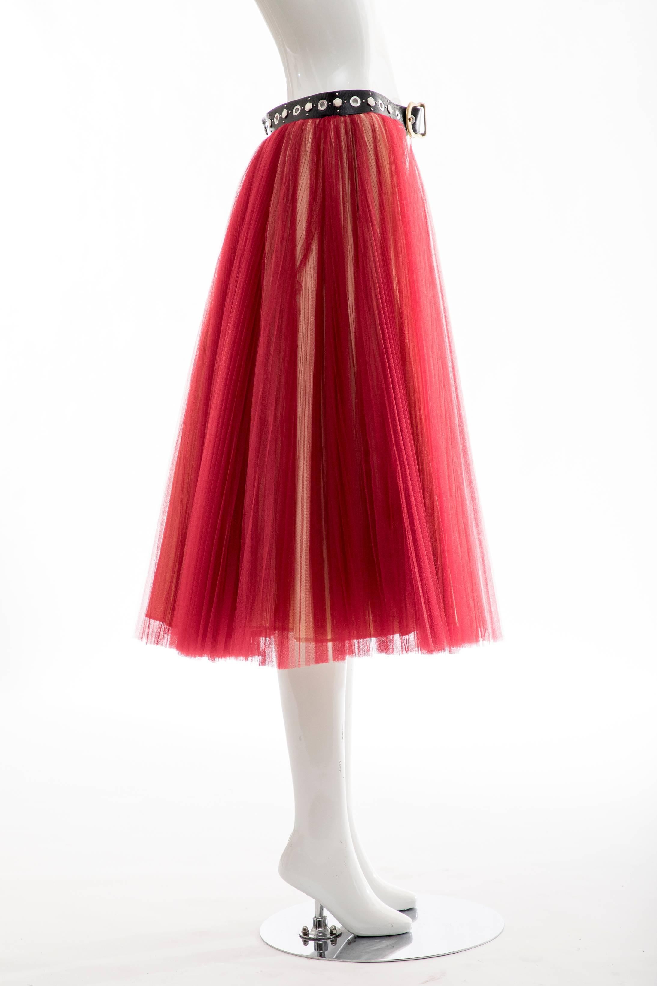 Undercover - Jun Takahashi Red Tulle Silver Pleated Skirt, Spring 2016 2