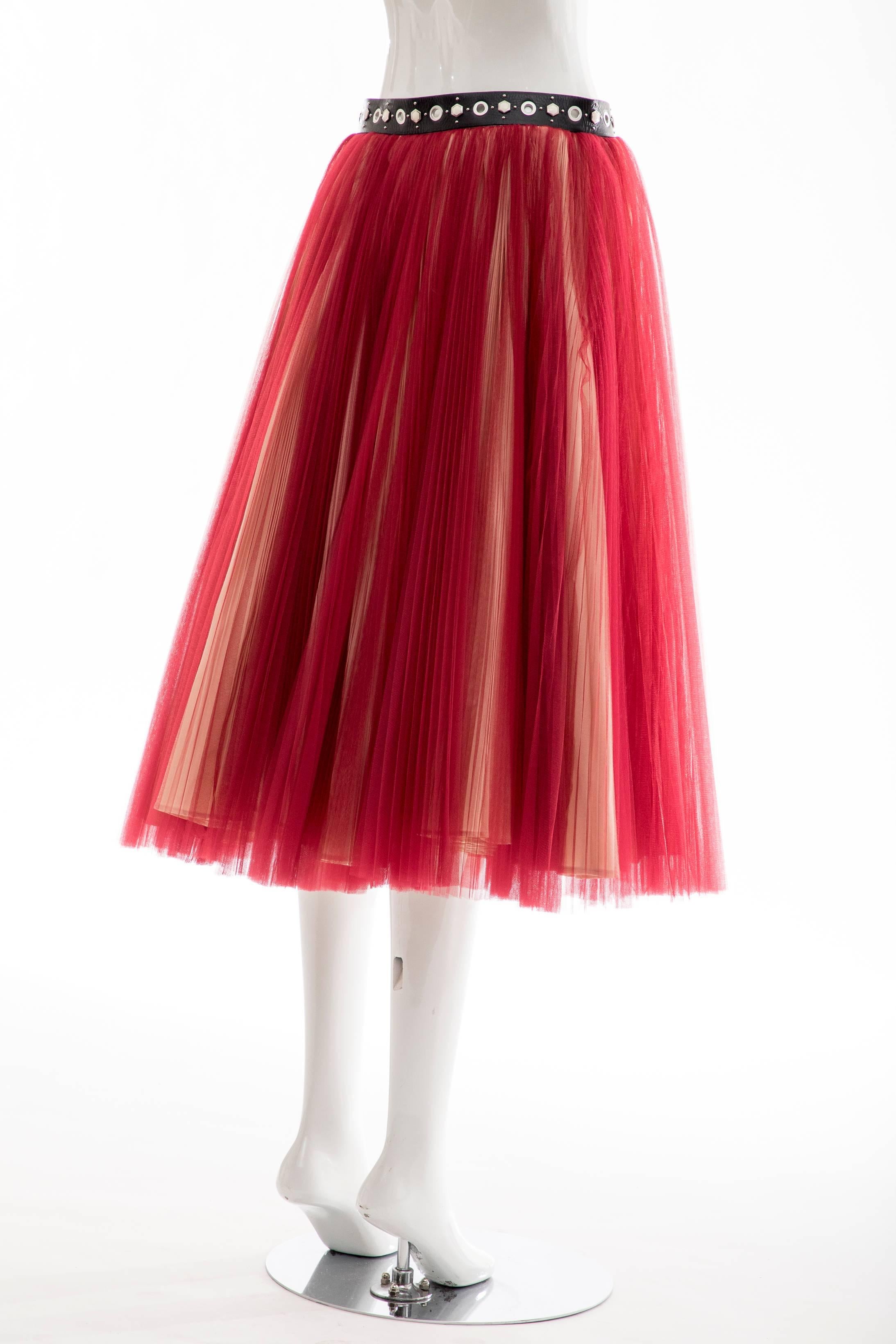 Undercover - Jun Takahashi Red Tulle Silver Pleated Skirt, Spring 2016 3