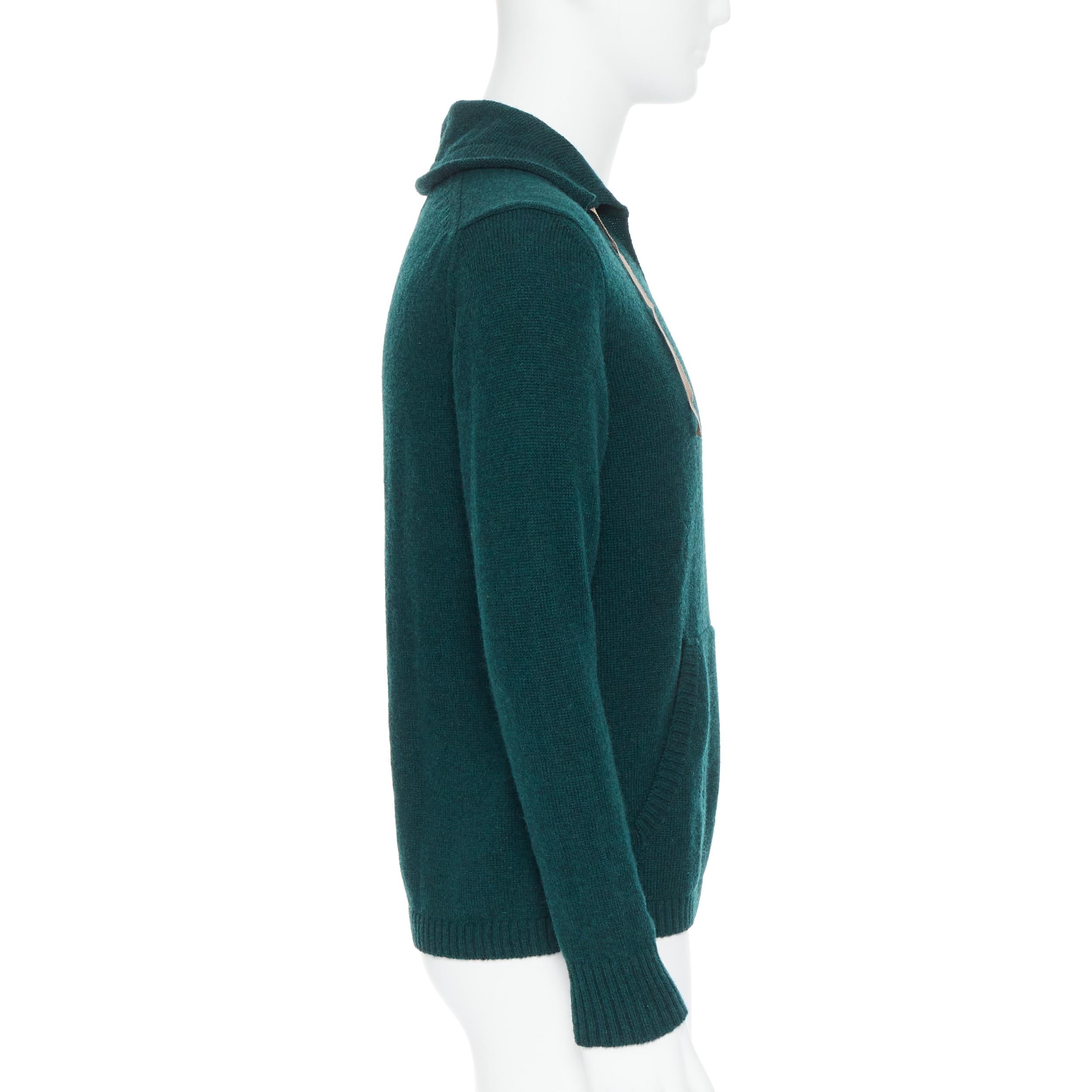 Black UNDERCOVER 100% wool dark green ribbon drawstring V-neck pullover sweater S For Sale