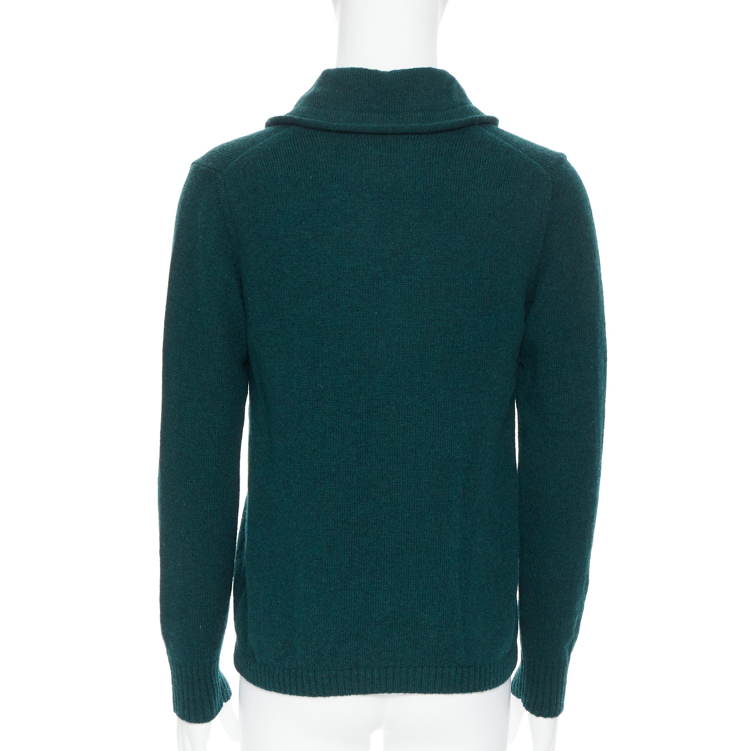 UNDERCOVER 100% wool dark green ribbon drawstring V-neck pullover sweater S In Excellent Condition For Sale In Hong Kong, NT