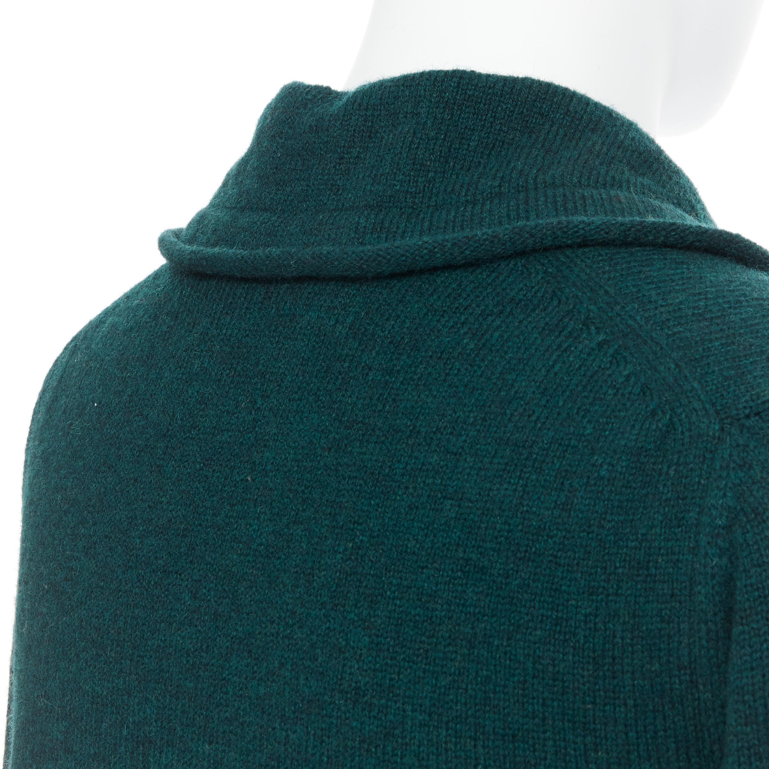 UNDERCOVER 100% wool dark green ribbon drawstring V-neck pullover sweater S For Sale 1