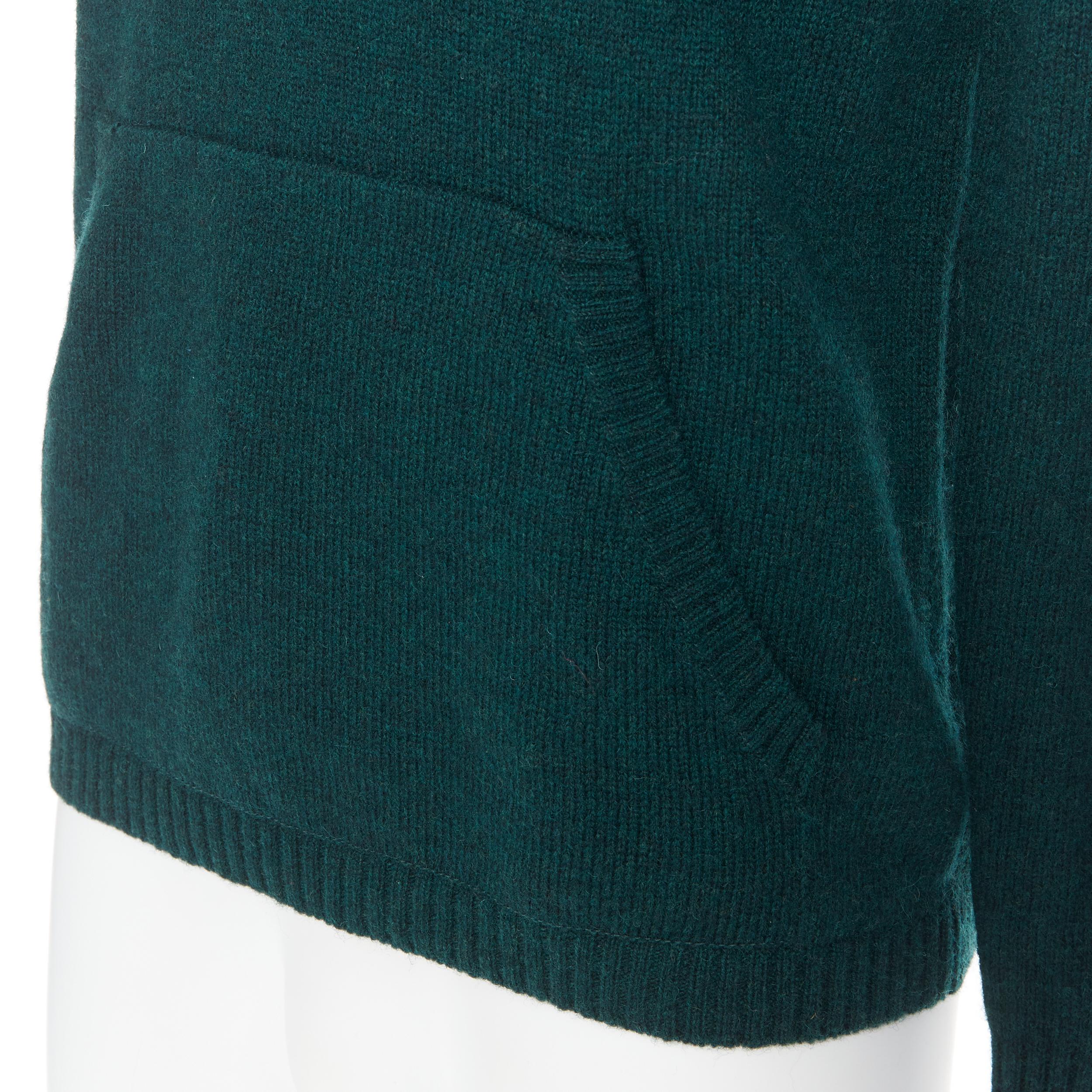 UNDERCOVER 100% wool dark green ribbon drawstring V-neck pullover sweater S For Sale 2