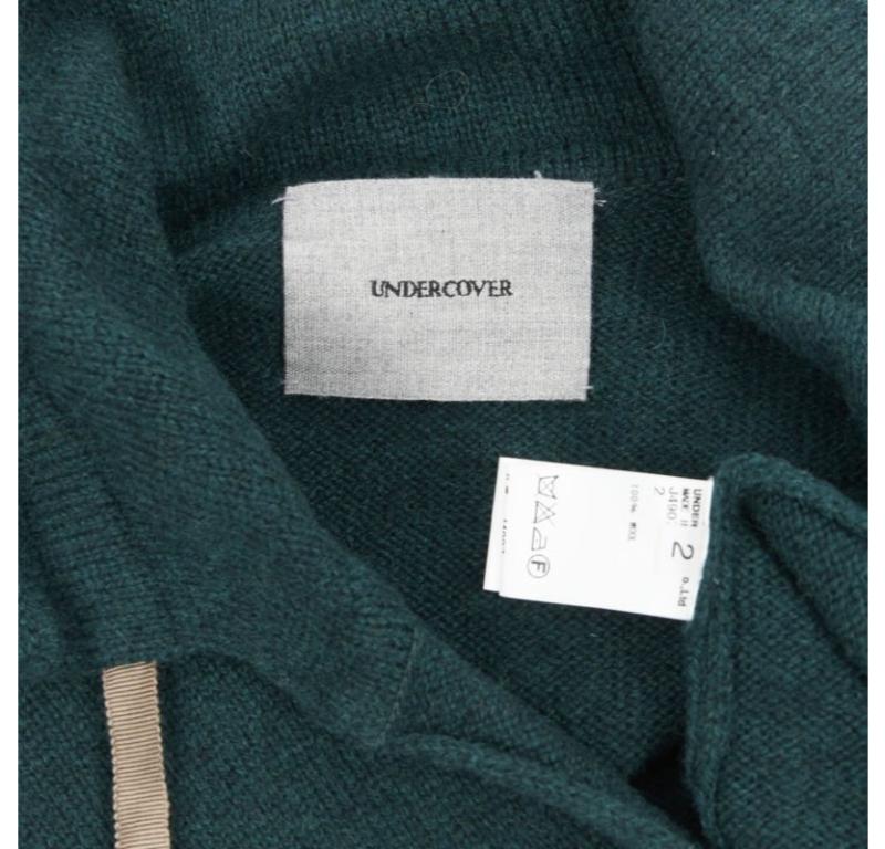 UNDERCOVER 100% laine vert foncé ruban cordon de serrage col en V pull-over S en vente 4