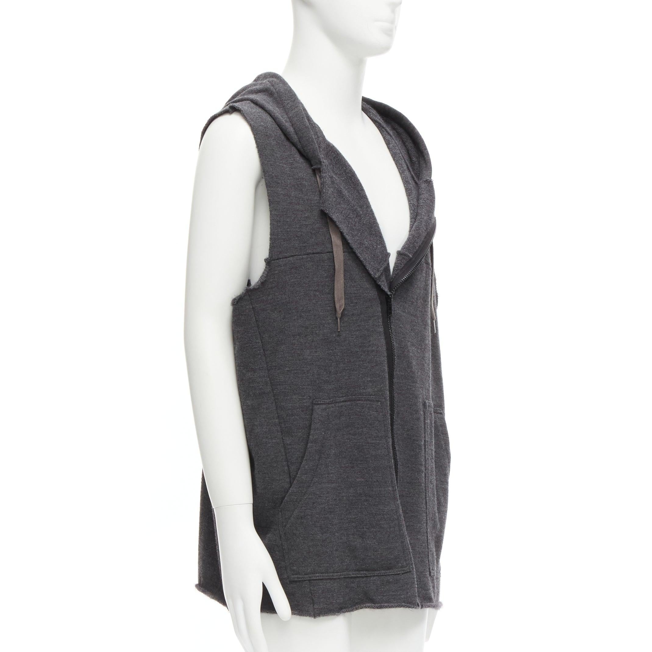 Black UNDERCOVER 2007 wool angora blend raw edge sleeve hooded vest JP3 L For Sale