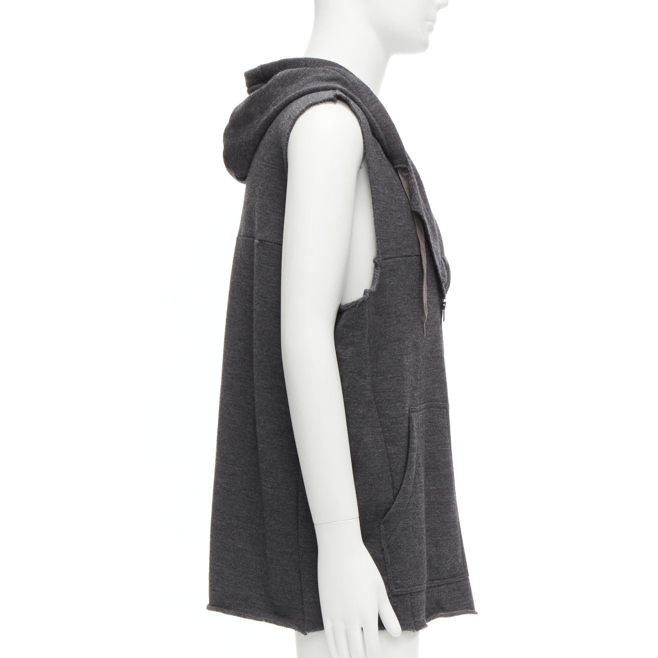 Men's UNDERCOVER 2007 wool angora blend raw edge sleeve hooded vest JP3 L For Sale