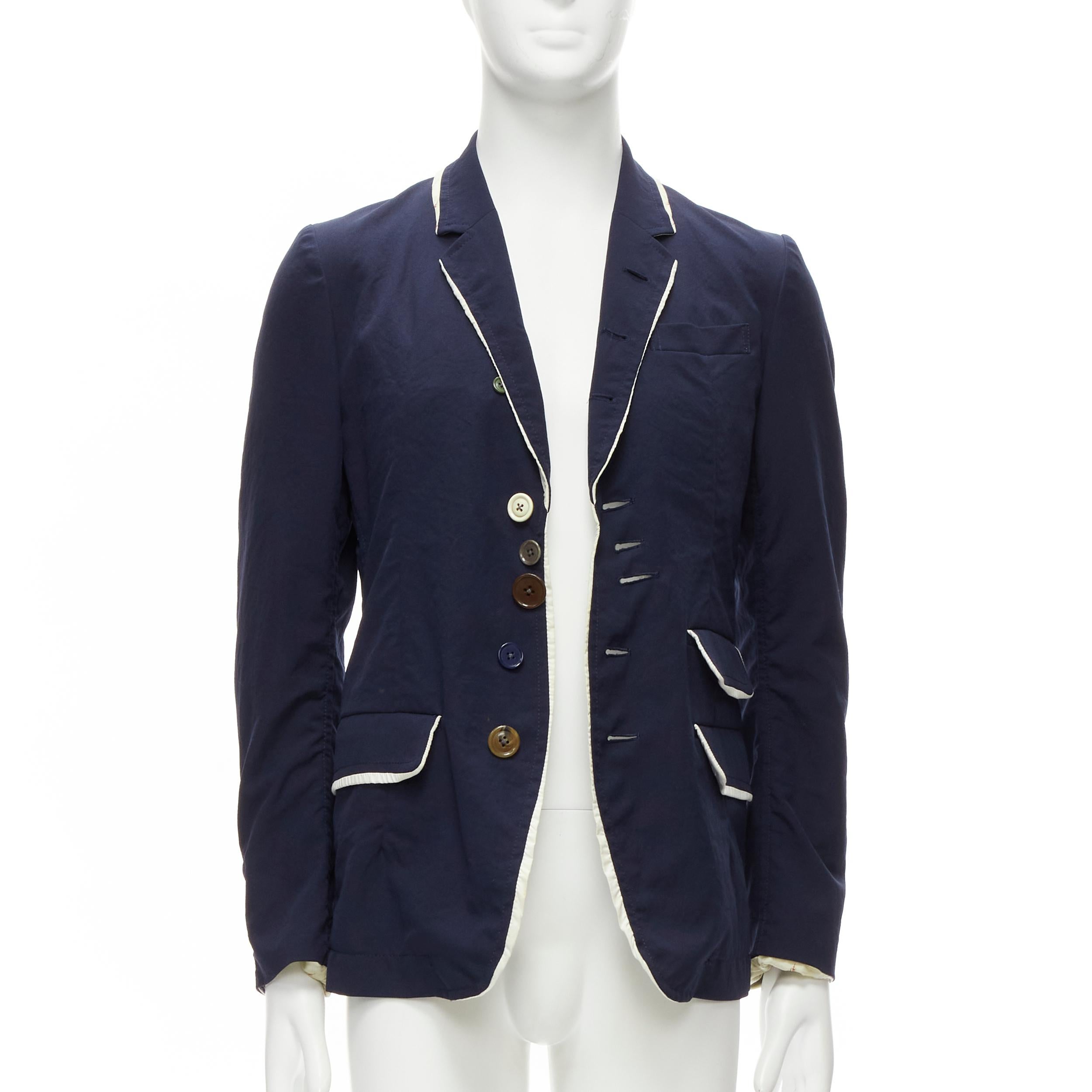 Black UNDERCOVER 2014 But Beautiful navy satin multi button embellished blazer JP2 M For Sale