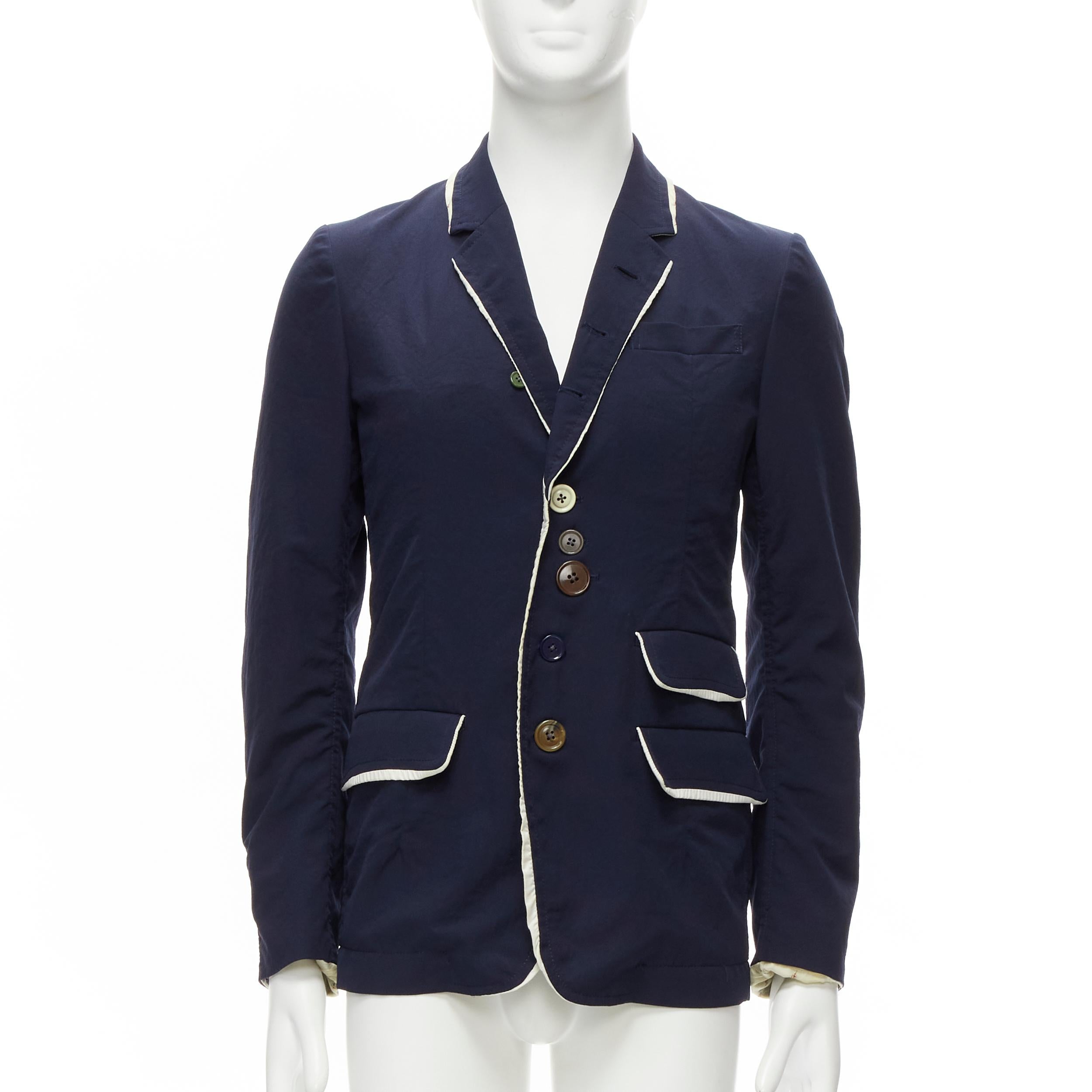 UNDERCOVER 2014 But Beautiful navy satin multi button embellished blazer JP2 M For Sale