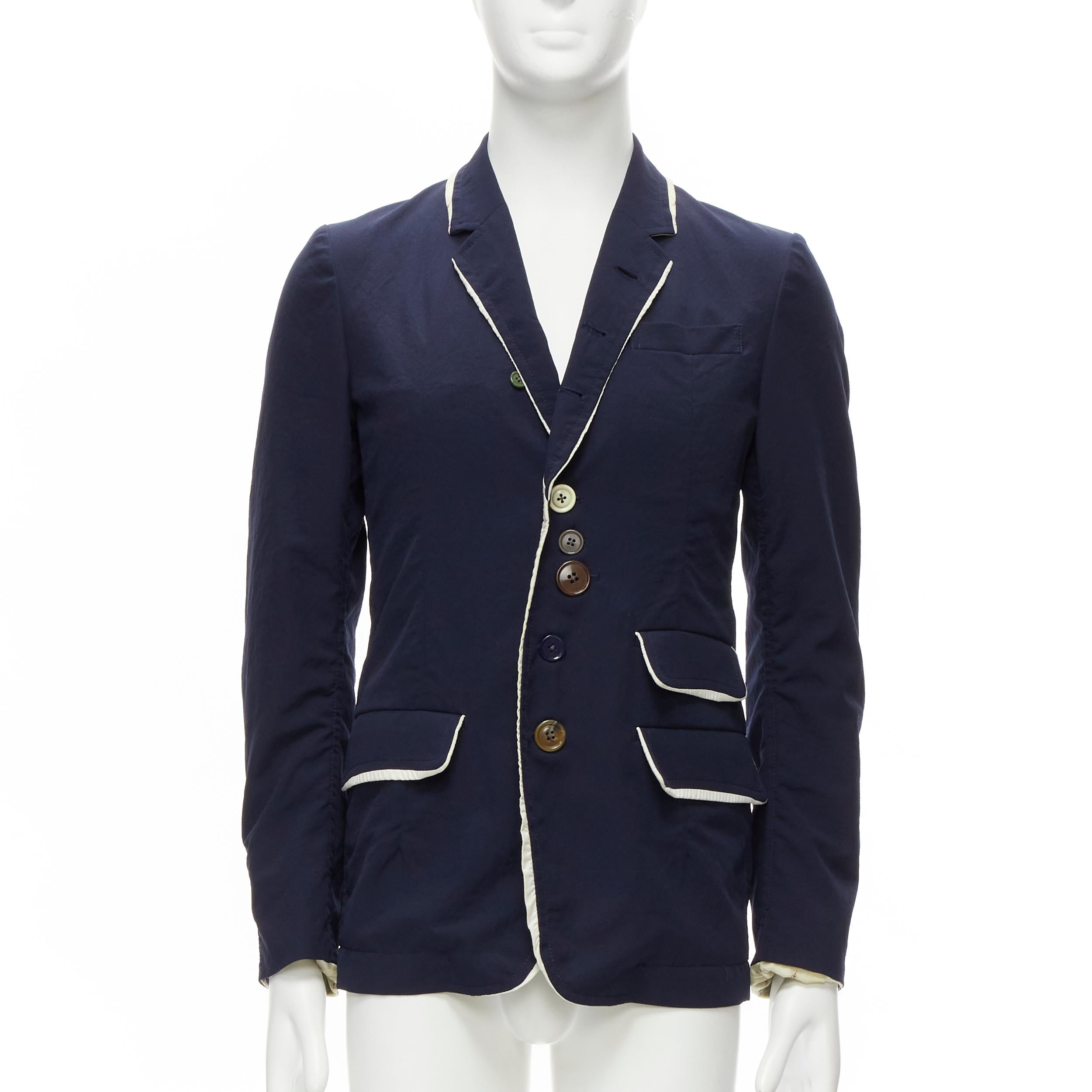 Black UNDERCOVER 2014 But Beautiful navy satin trim button embellished blazer JP2 M