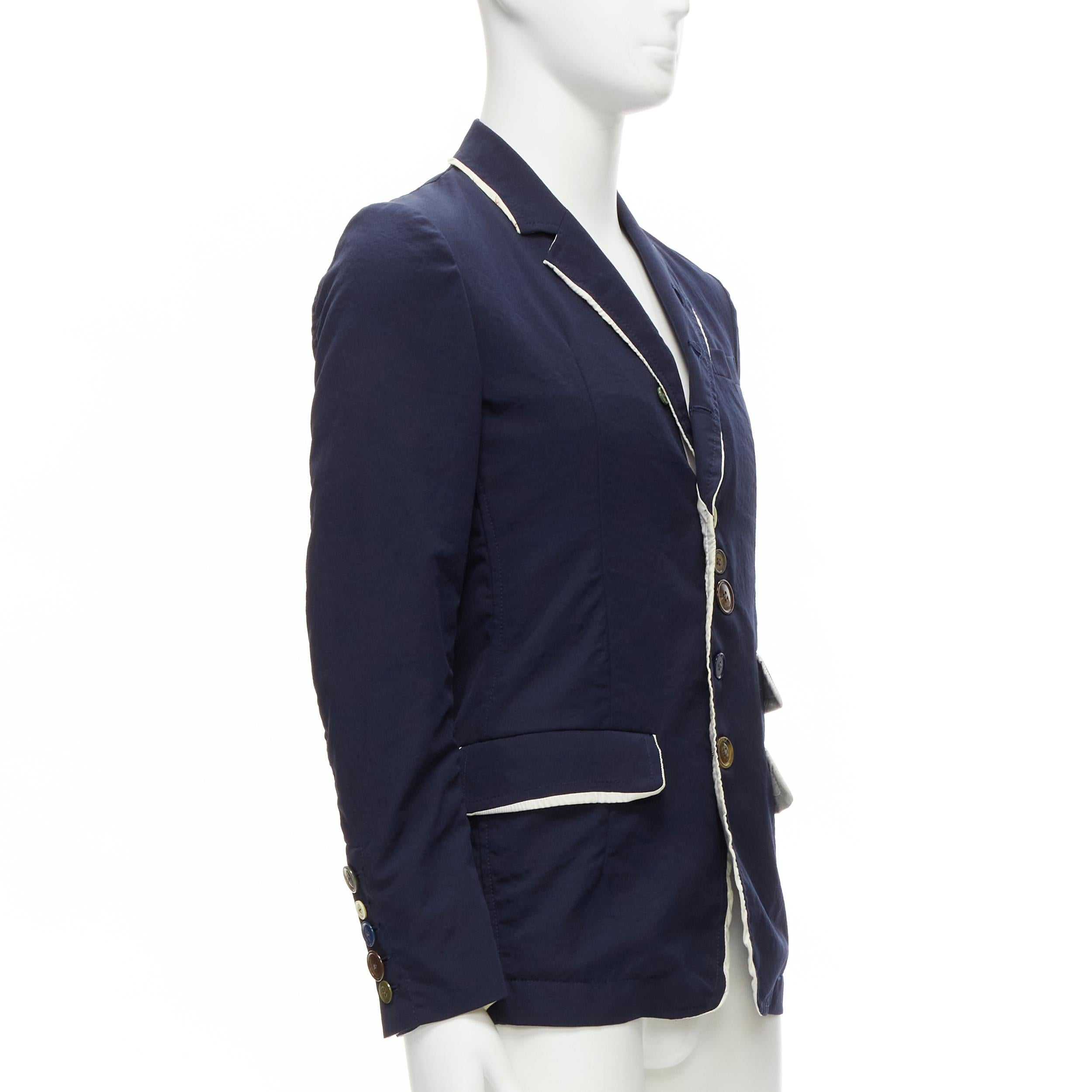 UNDERCOVER 2014 But Beautiful navy satin trim button embellished blazer JP2 M In Excellent Condition In Hong Kong, NT