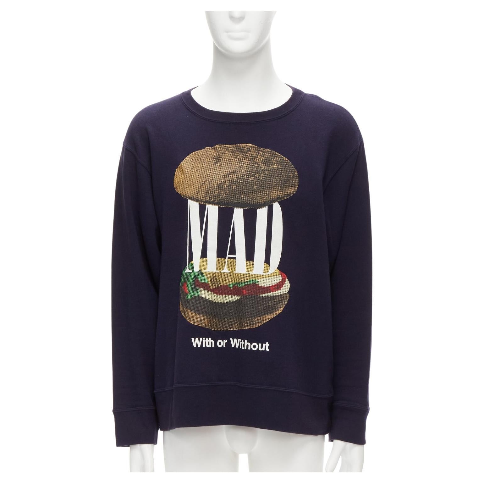 UNDERCOVER 2023 mad burger with without print navy cotton sweater JP3 L For Sale