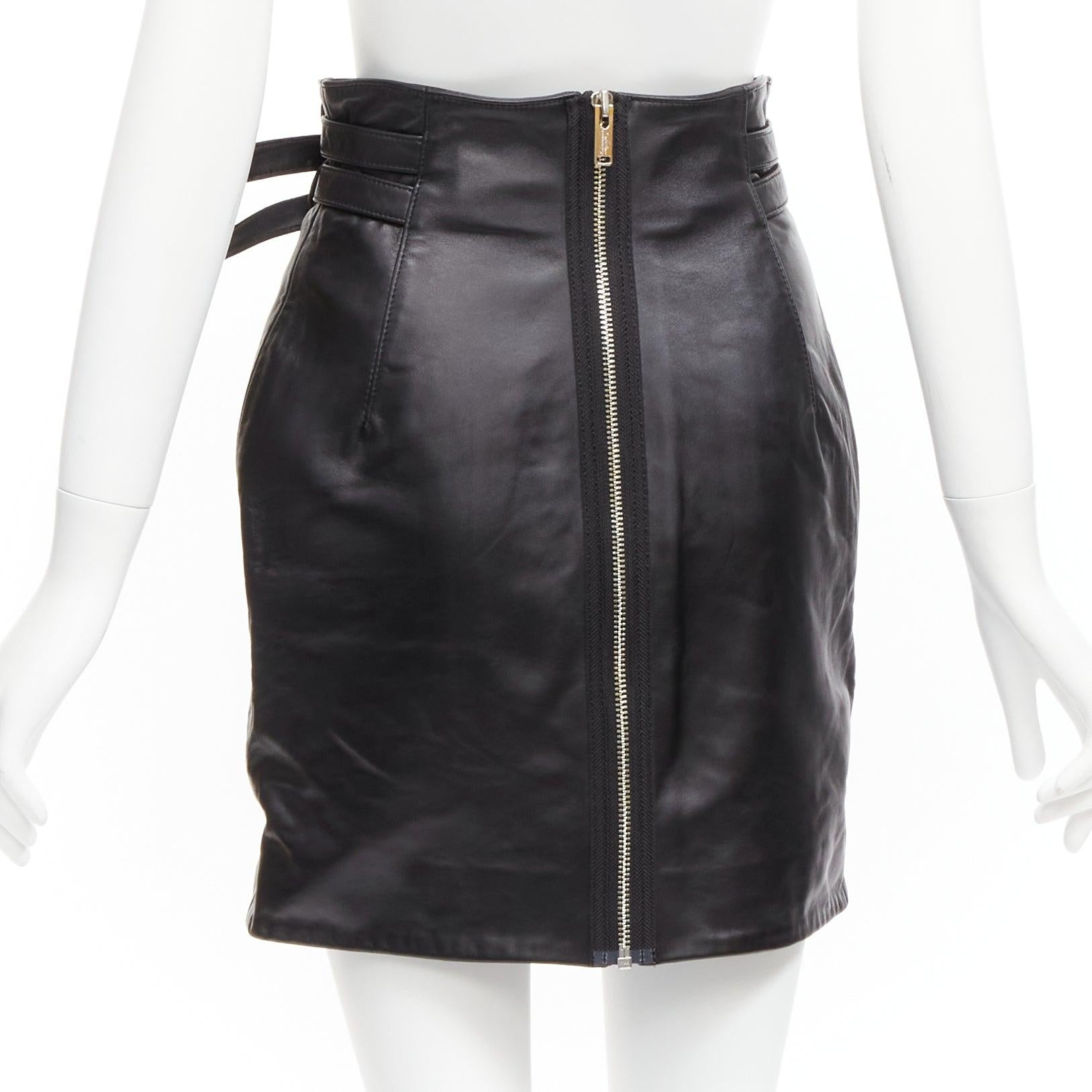 Women's UNDERCOVER black sheep leather silver zip motorcycle biker skirt JP2 M For Sale