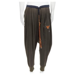 Used UNDERCOVER charcoal brown cotton leather suspenders drop crotch jogger pants