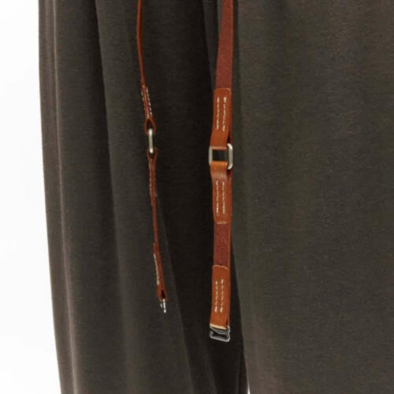 UNDERCOVER charcoal brown cotton leather suspenders drop crotch pants JP1 S For Sale 2
