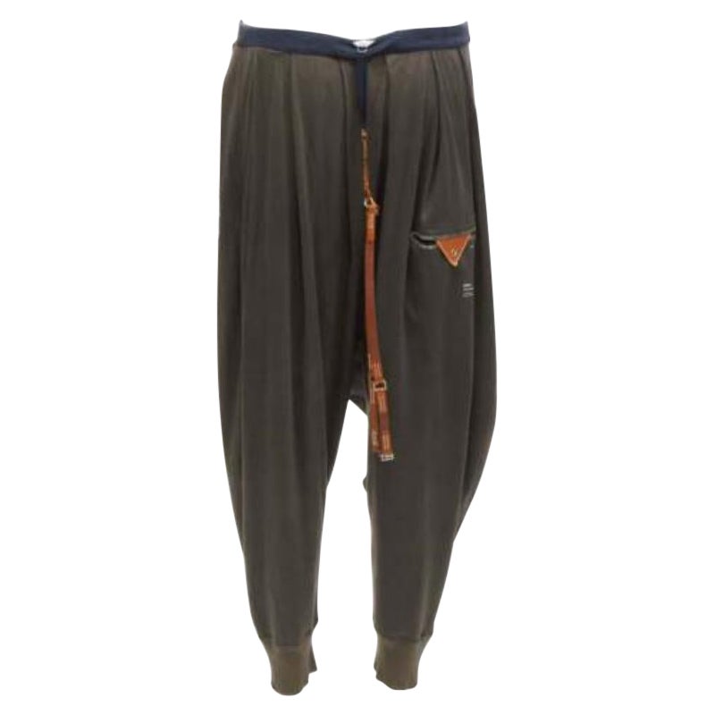 UNDERCOVER pantalon à bretelles en cuir de coton marron anthracite JP1 S