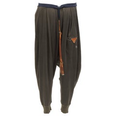 UNDERCOVER Holzkohle braun Baumwolle Leder Hosenträger Drop Crotch Hose JP1 S