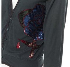 UNDERCOVER dark green cotton sequins floral patch lurex trimmed cardigan JP1 S