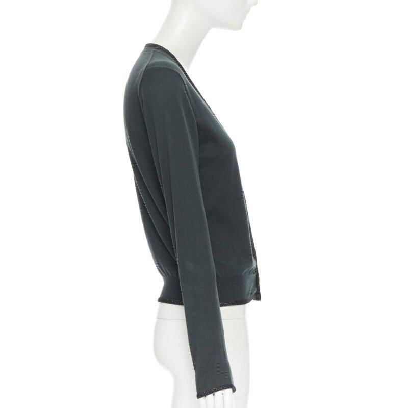UNDERCOVER dark green cotton sequins floral patch lurex trimmed cardigan JP1 S In Good Condition For Sale In Hong Kong, NT