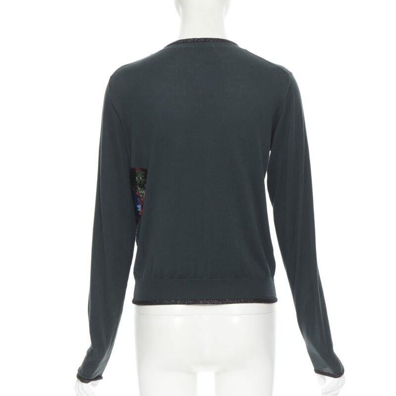 Women's UNDERCOVER dark green cotton sequins floral patch lurex trimmed cardigan JP1 S For Sale