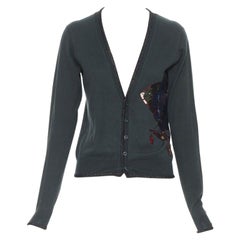 UNDERCOVER cardigan verde scuro in cotone con paillettes e patch floreali in lurex JP1 S
