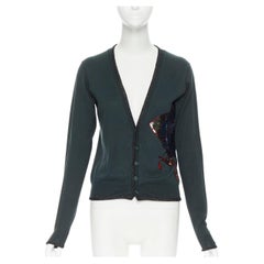 UNDERCOVER dark green cotton sequins floral patch lurex trimmed cardigan JP1 S