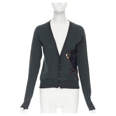 UNDERCOVER Strickjacke aus dunkelgrüner Baumwolle mit Pailletten und Blumenmuster aus Lurex JP1 S