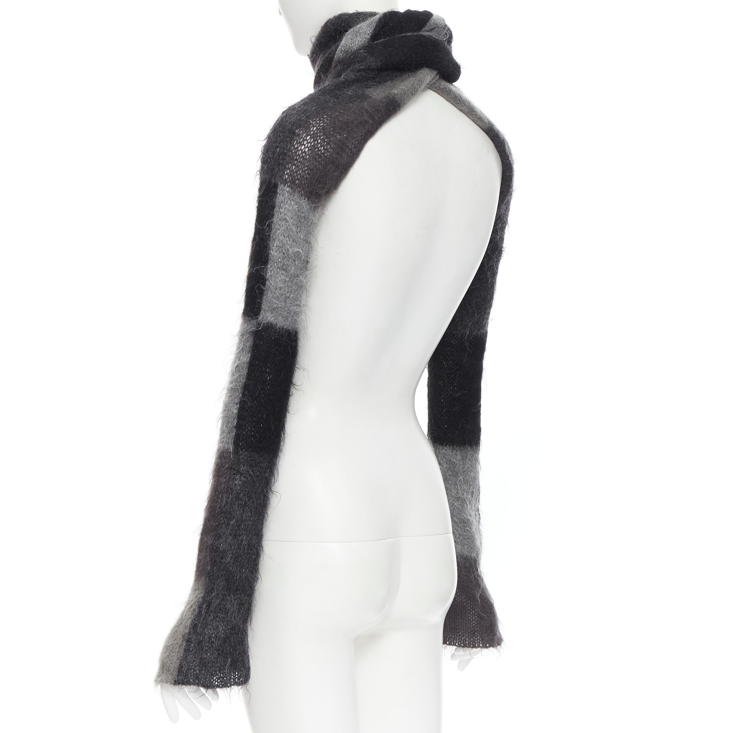 Black UNDERCOVER grey black check wool knit fingerless glove extra long scarf