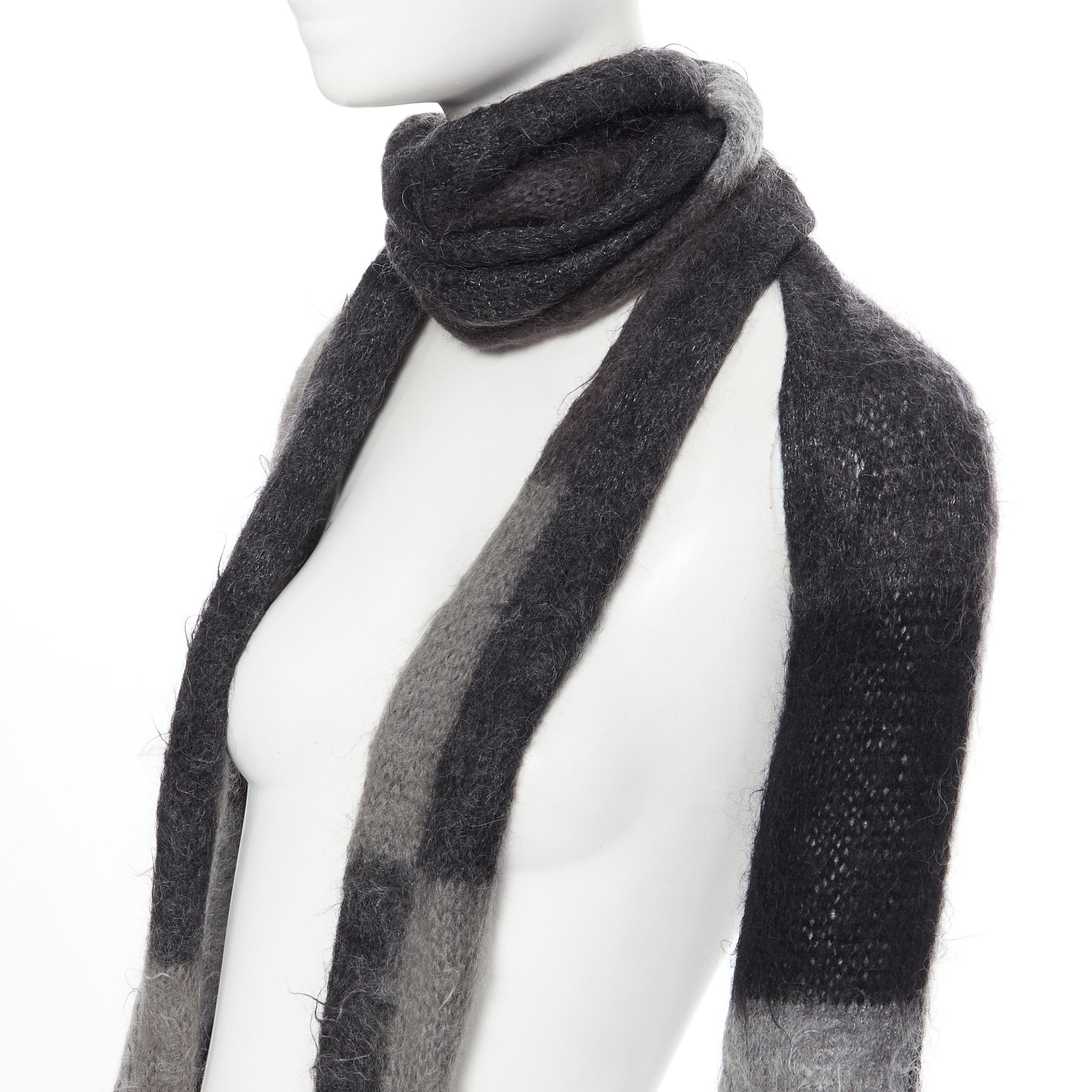Women's UNDERCOVER grey black check wool knit fingerless glove extra long scarf