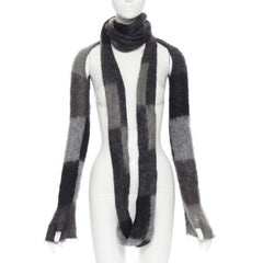 UNDERCOVER grau schwarz kariert Wolle stricken fingerlose Handschuh extra lange Schal