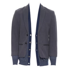 UNDERCOVER blazer grigio in cotone finto cardigan a righe navy a strati JP2 I.