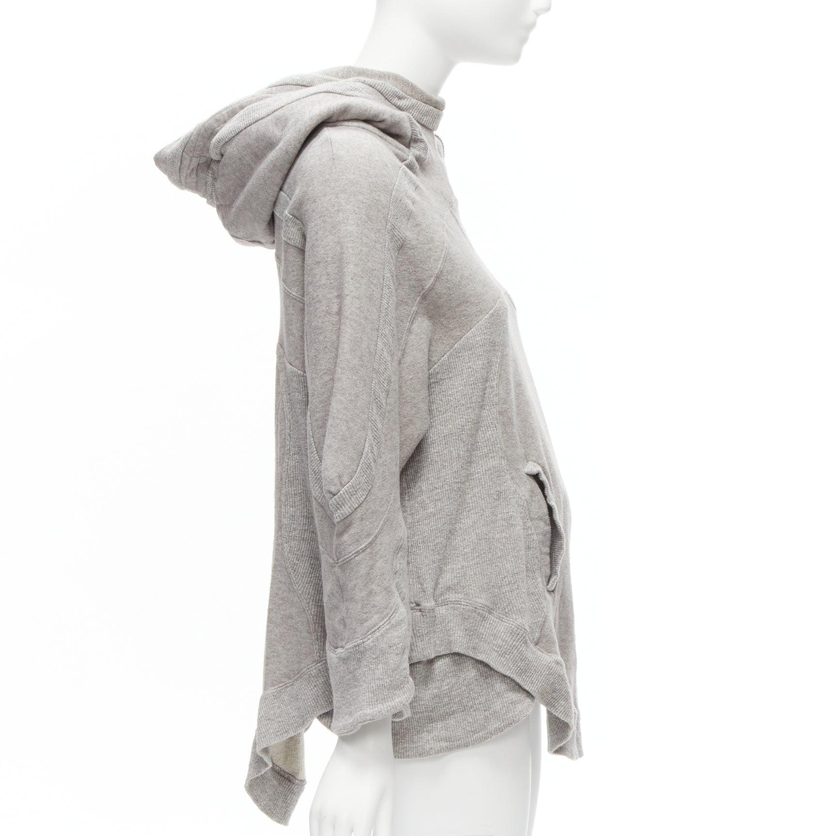 Women's UNDERCOVER grey cotton wool panelled dolman petal sleeves oversized hooded sweat For Sale
