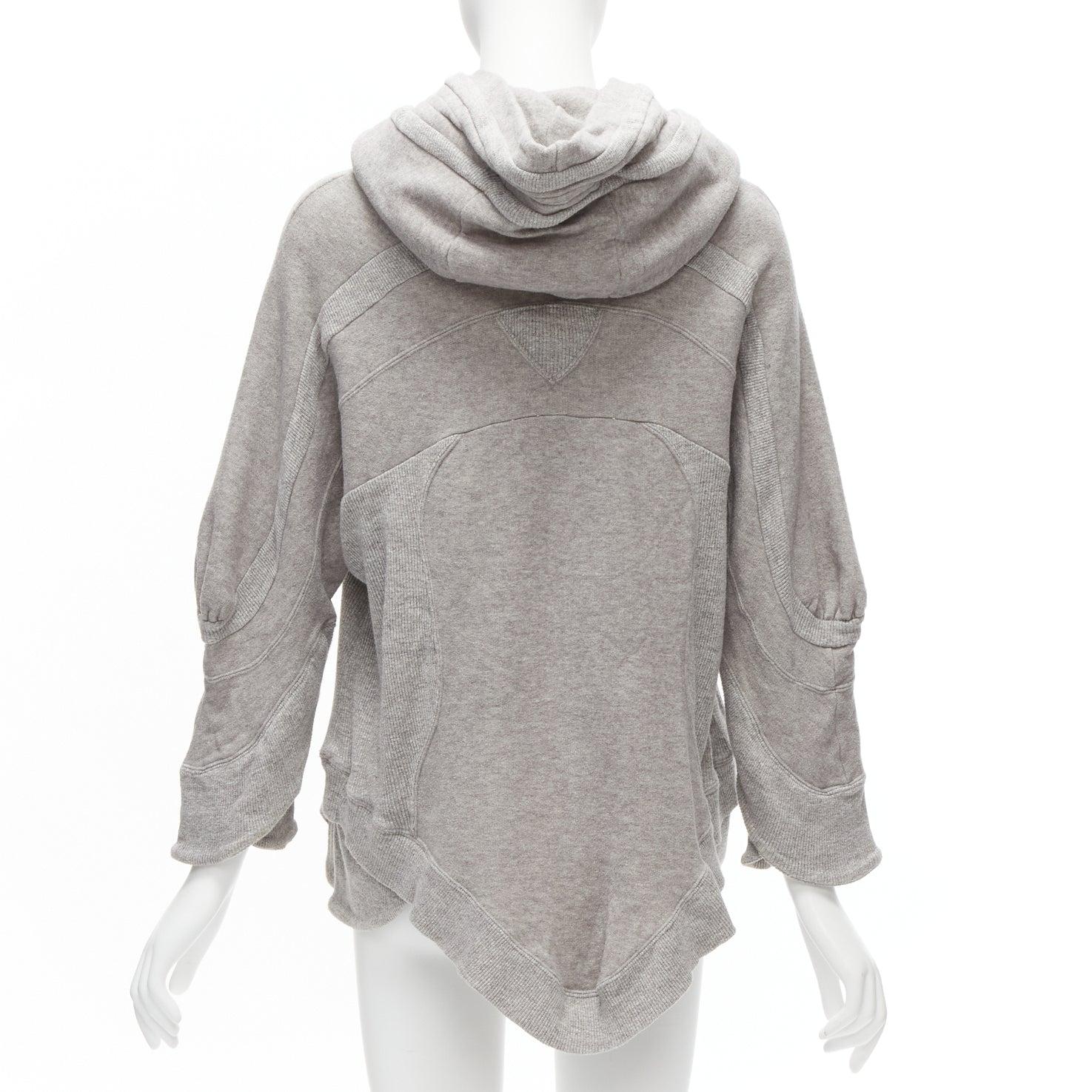 UNDERCOVER grey cotton wool panelled dolman petal sleeves oversized hooded sweat For Sale 1