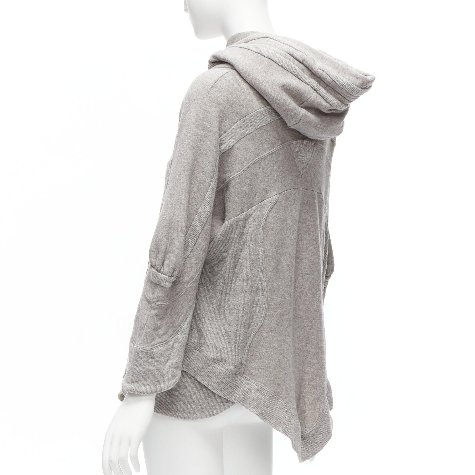 UNDERCOVER grey cotton wool panelled dolman petal sleeves oversized hooded sweat For Sale 2