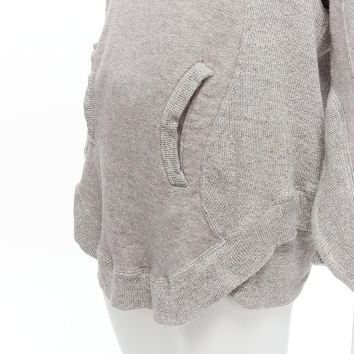 UNDERCOVER grey cotton wool panelled dolman petal sleeves oversized hooded sweat For Sale 4
