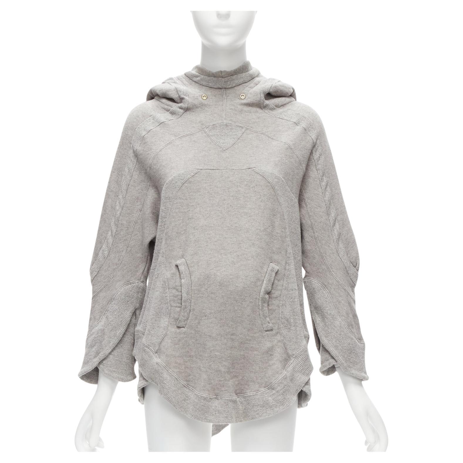 UNDERCOVER grey cotton wool panelled dolman petal sleeves oversized hooded sweat For Sale