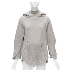UNDERCOVER grey cotton wool panelled dolman petal sleeves oversized hooded sweat
