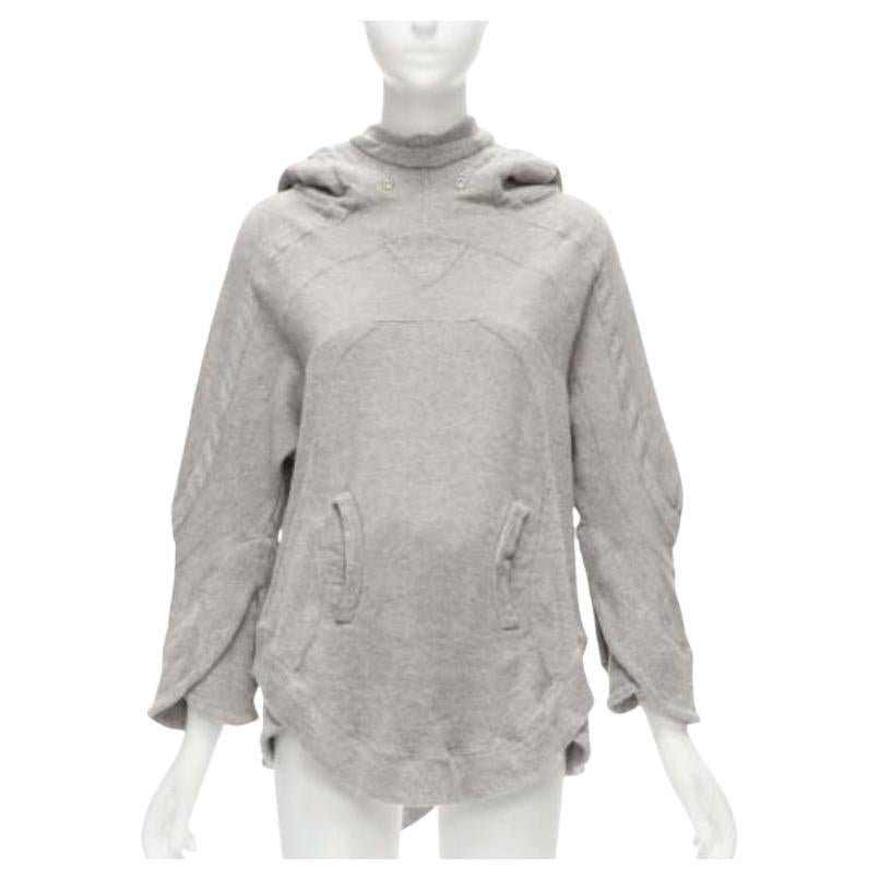 UNDERCOVER grey cotton wool panelled sleeves oversized hooded sweatshirt JP1 S For Sale