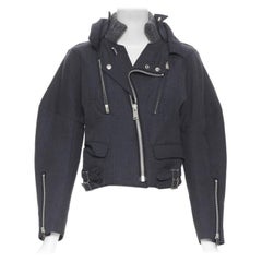 UNDERCOVER giacca biker con maniche curve in maglia di lana grigia a cavi decostruita JP2 M